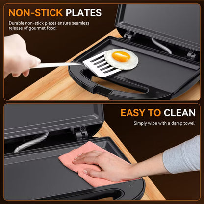 OSTBA 2-Slice Sandwich Maker with Non-Stick Plates, Grilled Cheese function, Cool-Touch Handle, Indicator Lights, 750W, Compact & Easy to Clean