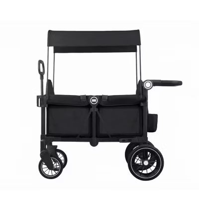 Kinder King 2-Seater All-Terrain Stroller Wagon with Canopy, Shock-Absorbing Wheels, Snack Tray & Storage for Outdoor Use, Black
