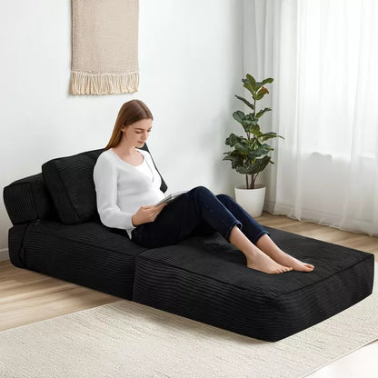 Hooseng Convertible Floor Couch Lazy Sofa, Corduroy Upholstered Folding Futon Sofa Bed With Adjustable Backrest, Foldable Lounge Mattress With Pillow