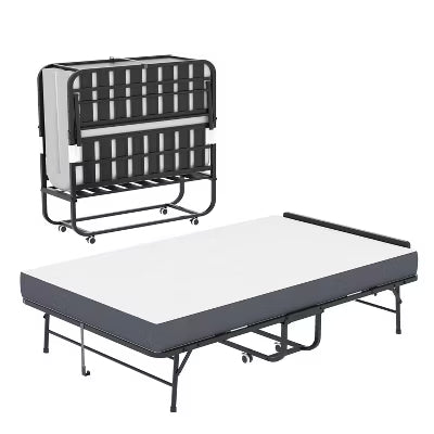 VIYET Folding Guest Bed with Adjustable Headboard, 5" Memory Foam Mattress, 450LB Heavy Duty Rollaway Bed for Adults