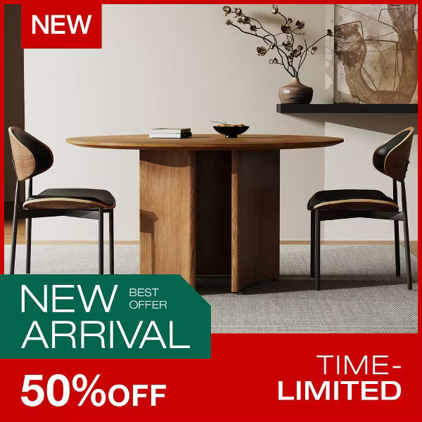 Luck Live Mid-Century Modern 59" Round Dining Table, Wood Veneer Starburst Top, Contemporary Pedestal Base Dining Room Table