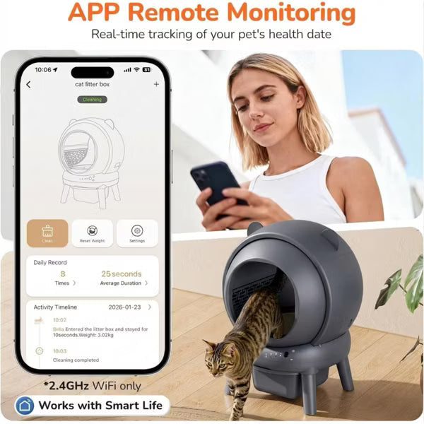 Cumrige Smart Automatic Litter Box for Multiple Cats, Large Capacity Self-Cleaning Design with App Control,Grey