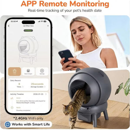 Cumrige Smart Automatic Litter Box for Multiple Cats, Large Capacity Self-Cleaning Design with App Control,Grey