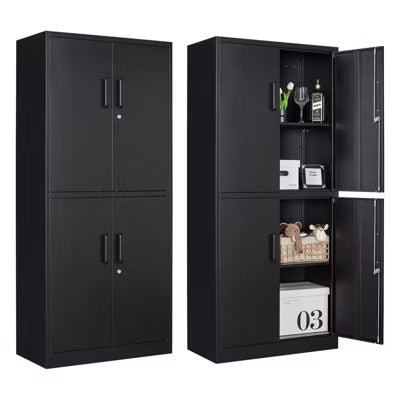 Mlezan 4-Door Storage Cabinet: Metal,Adjustable Shelf, Lockable. Ideal for Office,Home,Pantry,Kitchen, or Garage. Secure and Functional.