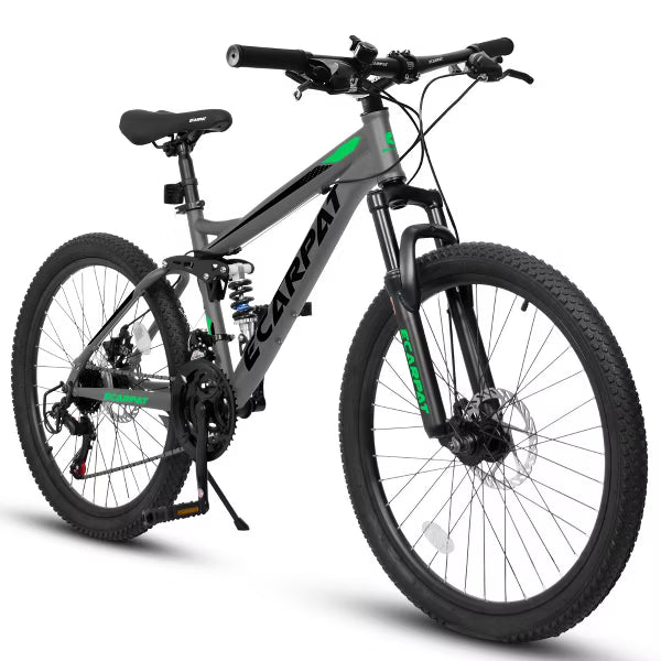 AENKYO 24/26/27/27.5-inch Mountain Bike for Adults, 21-Speed Full Suspension, Steel Frame - Men & Women Off-Road Bicycle