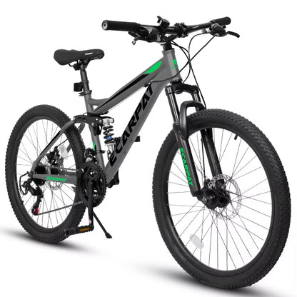AENKYO 24/26/27/27.5-inch Mountain Bike for Adults, 21-Speed Full Suspension, Steel Frame - Men & Women Off-Road Bicycle