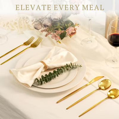 40-Piece Gold Stainless Steel Silverware Set – 8-Person Set with Mirror-Polished Finish and Non-Tarnish Design