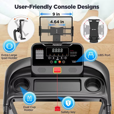 Treadmill for Home, Portable Folding Electric Exercise Treadmill with Adjustable Incline, APP Control, 64 Programs, 300 lb Capacity, 7.5MPH