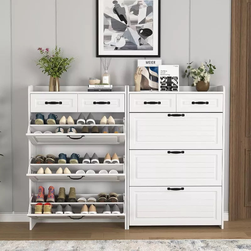 CIPACHO Narrow Large Shoe Storage Cabinet 3 Flip Drawers 2 Top Drawers for Entryway Hallway