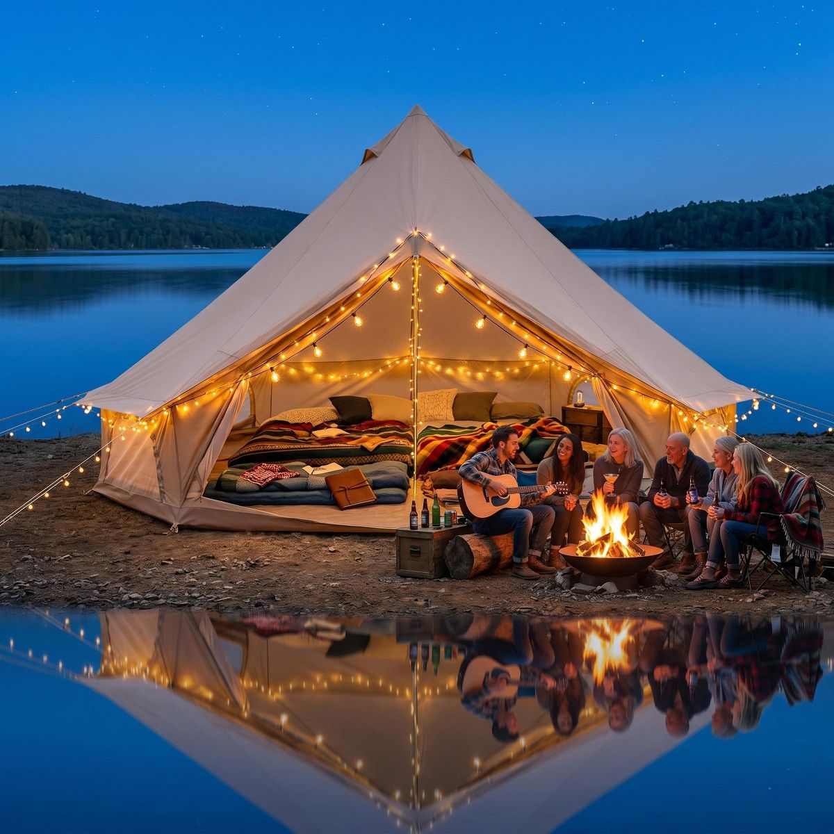 13.1ft Waterproof Glamping Bell Tent, 8-Person 4-Season Family Yurt with Stove Jack - Beige