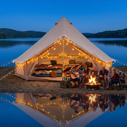 13.1ft Waterproof Glamping Bell Tent, 8-Person 4-Season Family Yurt with Stove Jack - Beige