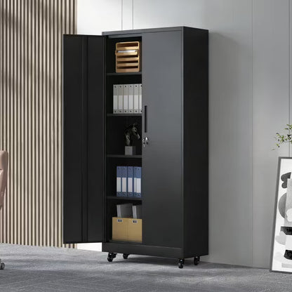 VIYET 71" Rolling Metal Garage Storage Cabinet with Lock, 4 Adjustable Shelves, Heavy Duty Steel Tool Cabinet on Wheels