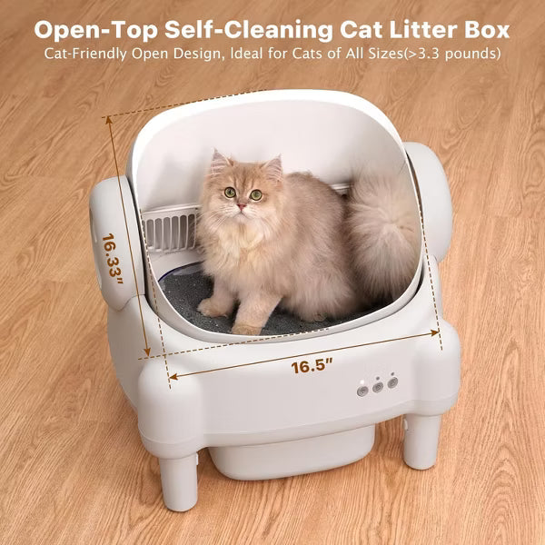 Cumrigei open-Top Self-Cleaning Litter Box with App Control and Safety Sensors, Odor Control, Cream White