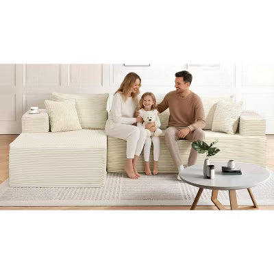 Bosmiller 105" Modular Sectional Sofa with L-Shape Chaise, Corduroy Boneless Couches for Living Room, No Assembly, Beige