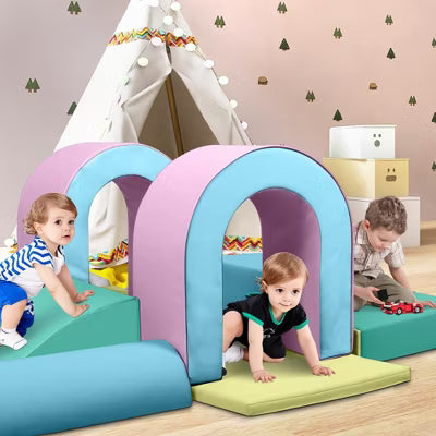 TODECARE 10-Piece Soft Foam Climbing Blocks for Toddlers with Crawling and Sliding Play, Blue&Green