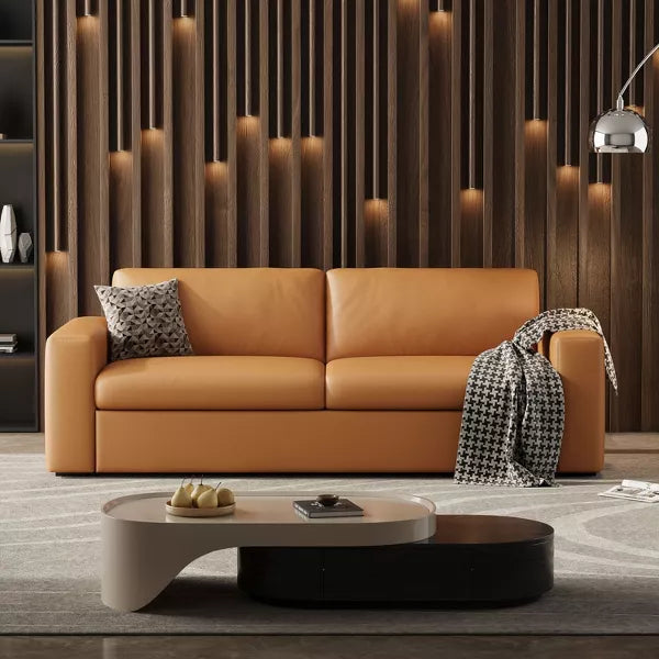 ATJafurn 82.7 Inch Orange Leather Sectional Sofa Couch, Mid-Century Modern Upholstered Loveseat Sofa with Square Arm for Living Room and Small Space