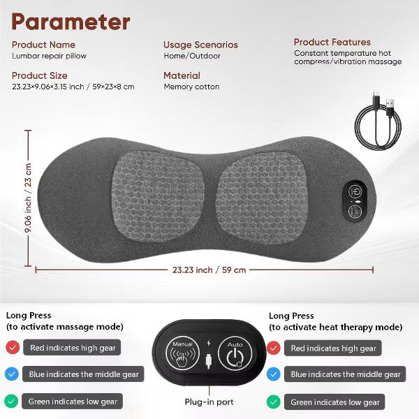 Morfone 3-in-1 Electric Lumbar Heating Massage Support Pillow for Car Home and Office Use