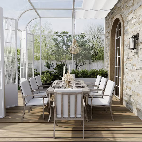 HAPPATIO 9 Piece Aluminum Patio Dining Set, Outdoor Dining Table and Chairs Set