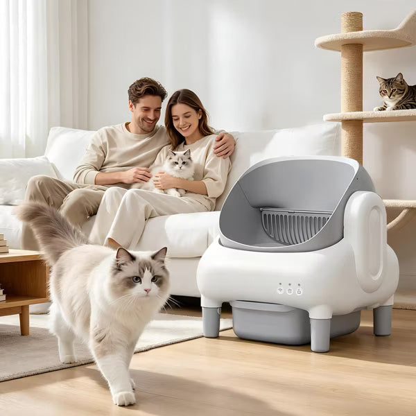 Cumrige Self Cleaning Litter Box Open Top Automatic Litter Box with App Control for Multiple Cats Grey