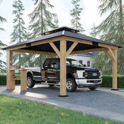 AMERLIFE Spruce Wood Gazebo with Storage Bar Counter