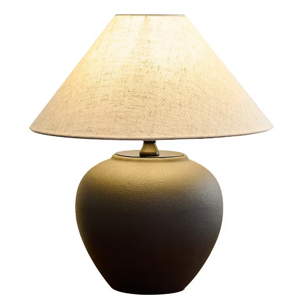 POWLIG 15.75" Modern Porcelain Table Lamp with Fabric Shade - Bedside Lamp for Bedroom & Living Room