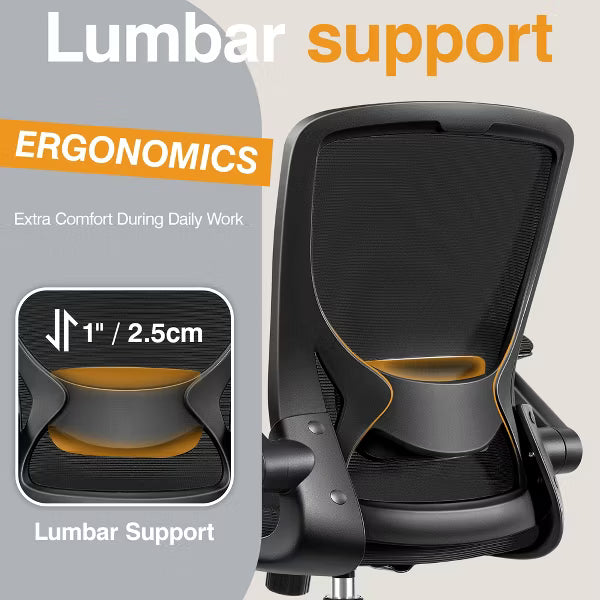 KERDOM Ergonomic Office Chair, Mesh Computer Chair, with Lumbar Support, Rotatable, Reversible Armrests, Height Adjustable, Black