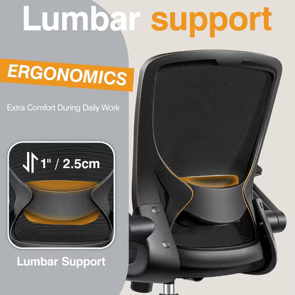 KERDOM Ergonomic Office Chair, Mesh Computer Chair, with Lumbar Support, Rotatable, Reversible Armrests, Height Adjustable, Black