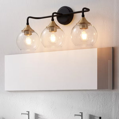 POWLIG Modern Vanity Light - Dimmable Bathroom Wall Sconce with Clear Glass Shades, Perfect for Mirror Lighting