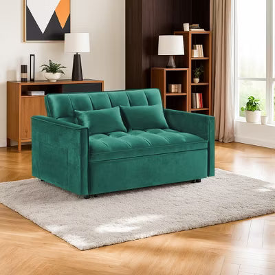 Resenkos 54 Inch Adjustable Backrest Sofa, Sofa Bed, Futon Sofa with Double Armrest and Pouch, Variable Bed for Living room