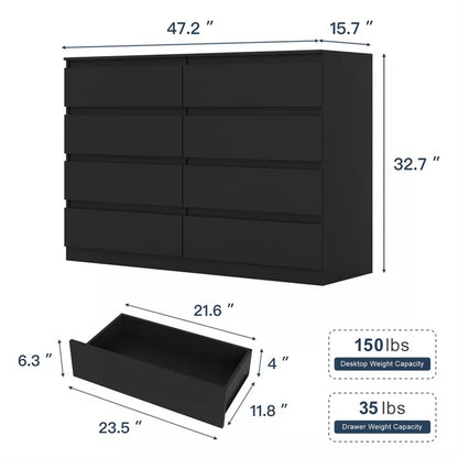 CIPACHO Mid Century Modern 8 Drawer Dresser in Black with Hidden Handle Perfect for Bedroom to Boost Storage and Elevate Retro Home Vibe