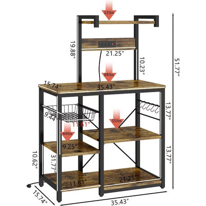 Hooseng Bakers Rack with Storage Coffee Bar Cabinet, Microwave Stand with Storage & Power Outlet for Kitchen & Dining, Rustic Brown