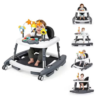 Baby Walker with Adjustable Height Foldable Seat Activity Toys and Rocking Mode