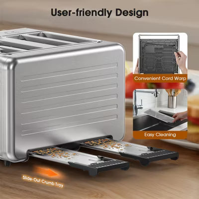 Teendow 4 Slice Toaster 1800W, Touchscreen Stainless Steel Digital Smart Toaster with Dual Controls, 6 Shade Levels