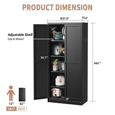 VIYET 61" Metal Pantry Cabinet with 4 Adjustable Shelves, Freestanding Kitchen Storage Cabinet for Pantry, Dining Room
