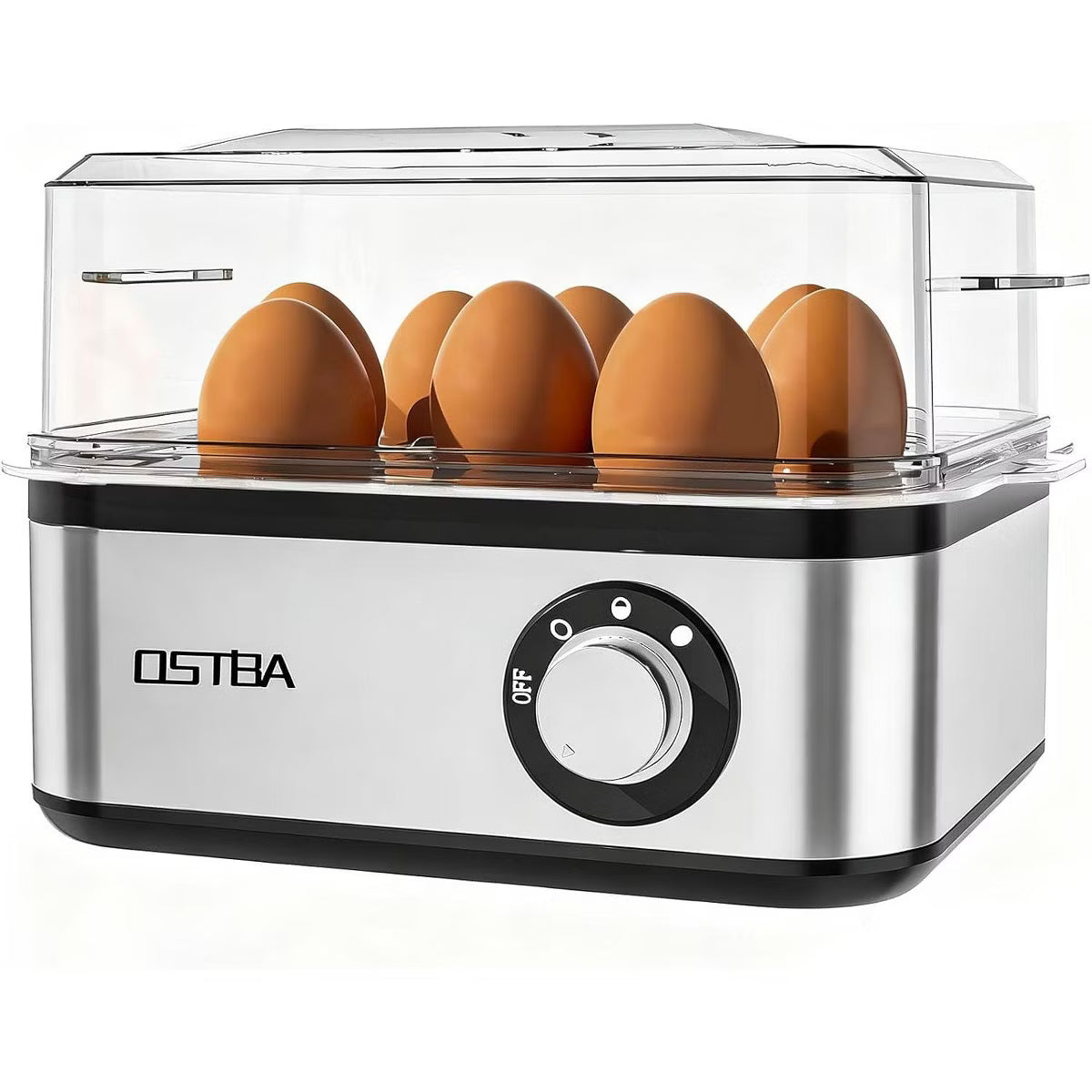 OSTBA 500W Stainless Steel Egg Cooker, 8-Egg Steamer with Timer, Buzzer & Auto Shut-Off, Includes Poaching Bowl