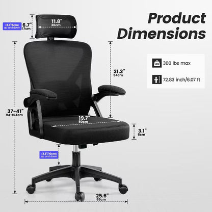 KERDOM Ergonomic Office Chair, Home Office Desk Chair with Headrest, Lumbar Support, Black