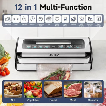 180W Vacuum Sealer Machine, 12-in-1 Double Pump Food Saver with Cutter, Bag Storage & Memory Function