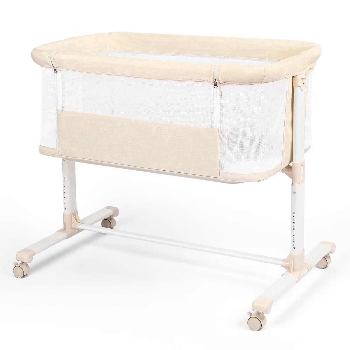 Kinder King Baby Bassinet with Wheels, Portable Newborn Bedside Sleeper, All-Sided Mesh Infant Crib with Removable Soft Mattress