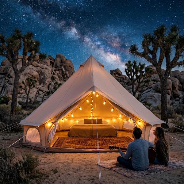 13.1ft Waterproof Glamping Bell Tent, 8-Person 4-Season Family Yurt with Stove Jack - Beige