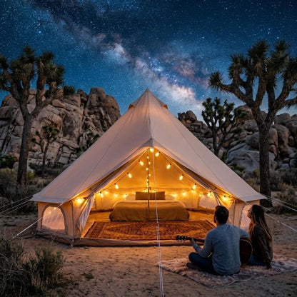 13.1ft Waterproof Glamping Bell Tent, 8-Person 4-Season Family Yurt with Stove Jack - Beige