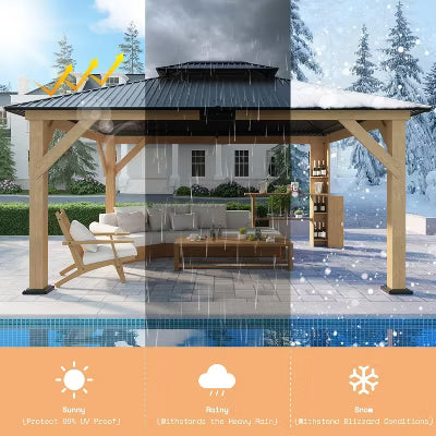 AMERLIFE Spruce Wood Gazebo with Storage Bar Counter
