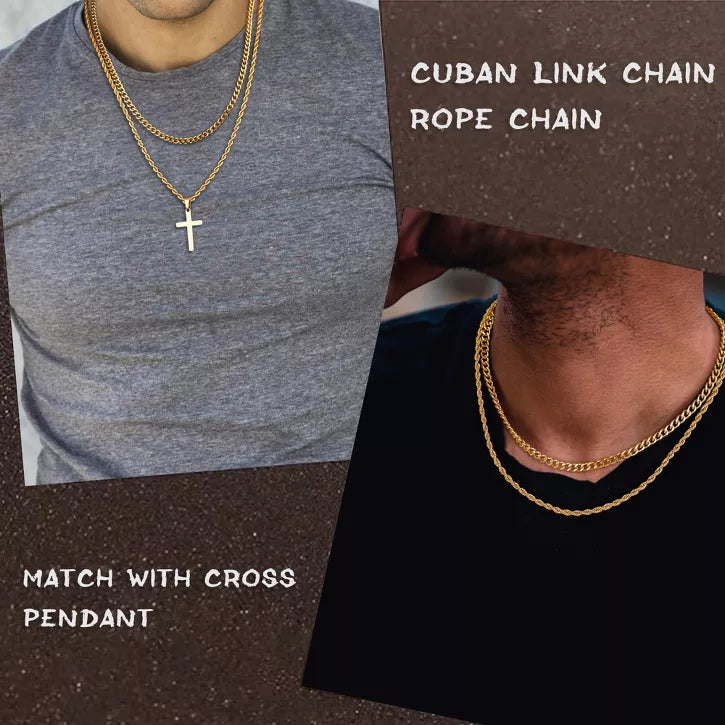 Turandoss 2PCS Gold Cross Necklace for Men Boys, Layered Stainless Steel Cross Pendant Necklaces, Birthday Gifts for Men, Father, Boys Fashion Stuff