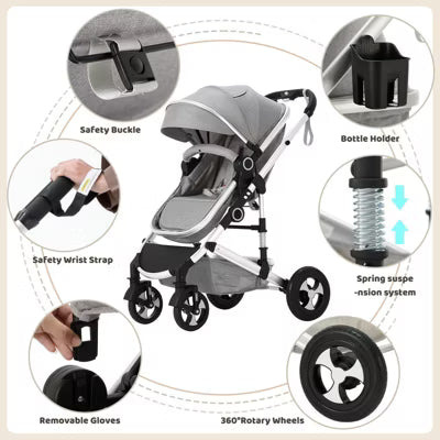 TODECARE 2-in-1 Convertible Baby Stroller with Reversible Seat, Adjustable Canopy and Storage