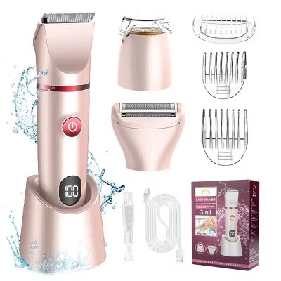 Electric Bikini Trimmer for Women, 3-in-1 Rechargeable Waterproof Shaver for Face, Underarm, Legs, and Bikini Area, Painless Wet & Dry Hair Removal