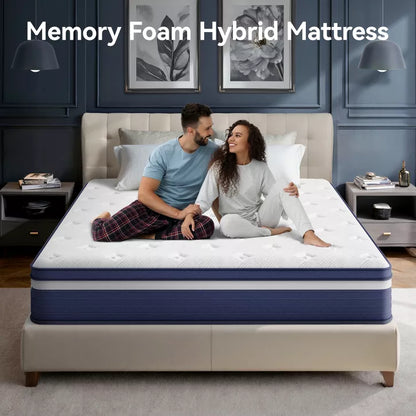 Swedrea Hybrid Mattress Breathable Medium Cooling Memory Foam Bed-in-a-Box White