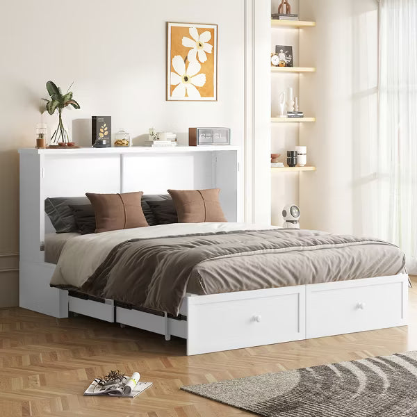 Mjkone Modern Queen Size Murphy Bed with USB ports,2 Drawers，with 4.72''Mattress