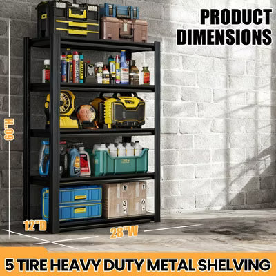 VIYET 5-Tier Narrow Metal Storage Shelving Unit, 1500 lb Capacity Heavy Duty Garage Shelf for Tight Spaces, Adjustable Rack