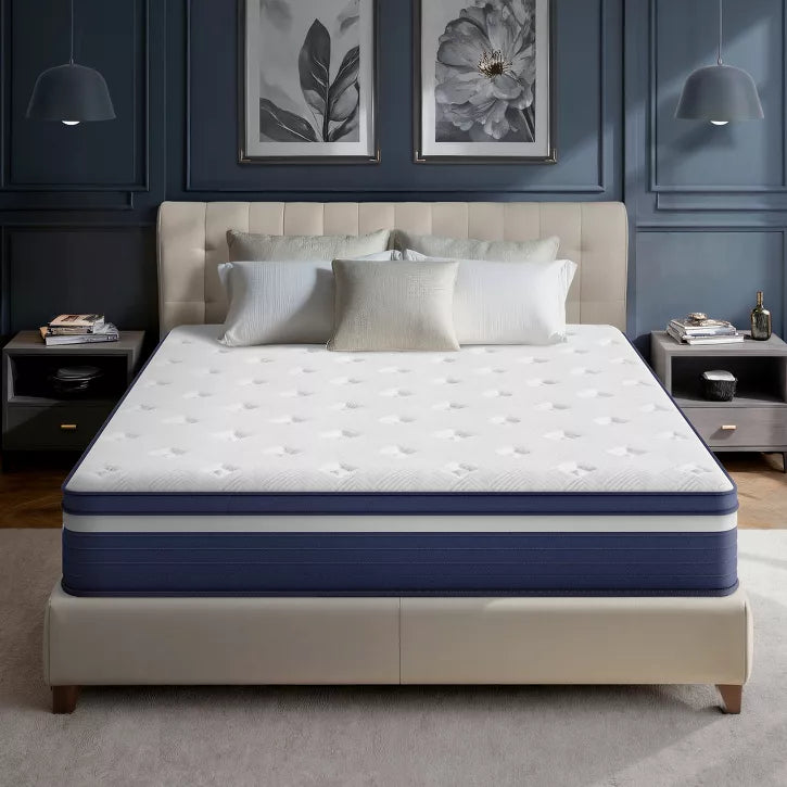 Swedrea Hybrid Mattress Breathable Medium Cooling Memory Foam Bed-in-a-Box White
