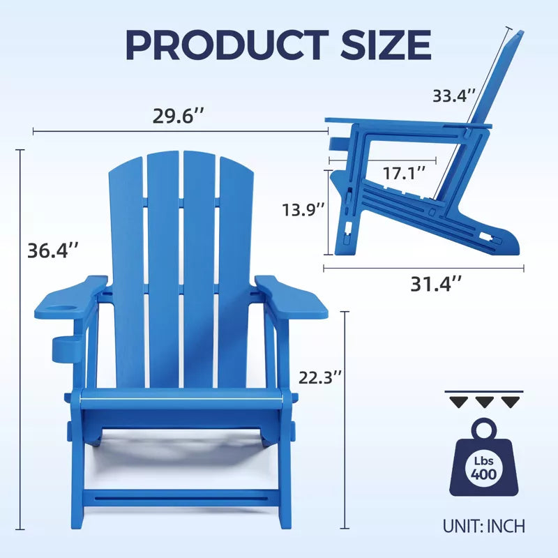 GlasFlength Folding Adirondack Patio Seating Sets, 2PCS with Cup Holder, Suitable for Indoor, Outdoor, Garden, or Backyard，Blue, 31.4"*29.6"*36.4"