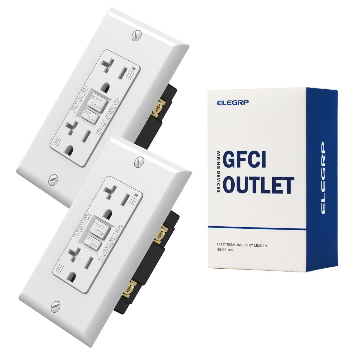 ELEGRP GFCI Outlet,20A Self-Test GFCI Electrical Outlet, Tamper Resistant Receptacle with Wall Plate, UL Listed, White 2PC